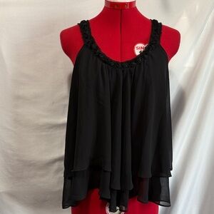 Oscar de la Renta Sleepwear Black Ruffled Chemise SM382